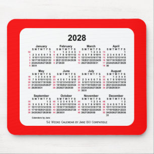 Tapis De Souris 2028 Rouge 52 semaines Calendrier ISO par Janz Two