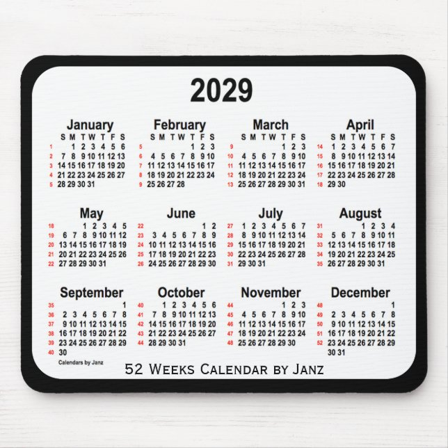 Tapis De Souris 2029 Black Two Tone 52 Weeks Calendrier par Janz (Devant)