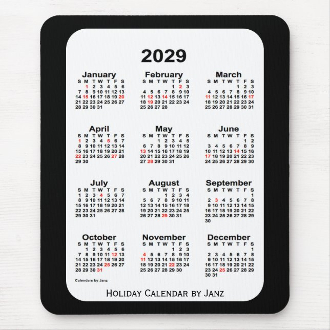 Tapis De Souris 2029 Holiday Two Tone Black Calendar par Janz (Devant)