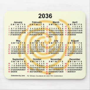 Tapis De Souris 2036 Jours ensoleillés 52 Semaines Calendrier ISO