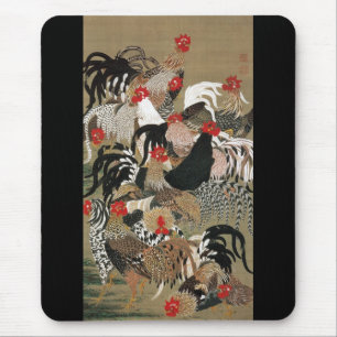 Tapis De Souris 20. 群 鶏 図, 冲 Foule de coqs, Jakuchu