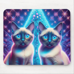 Tapis De Souris 2 Chatons Siamois Posant Dans L'Arbre De Noël