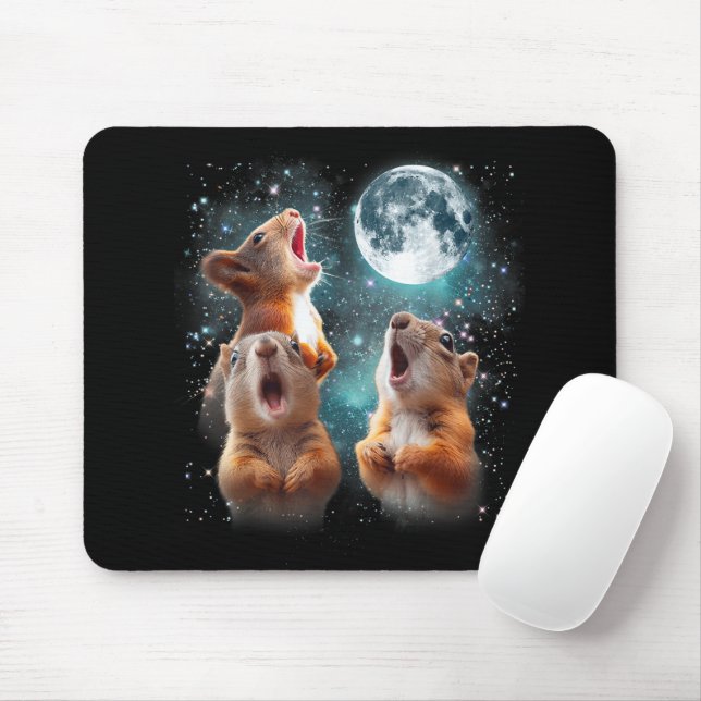 Tapis De Souris 3 Écureuil Lune hurlant tête écureuil drôle (Avec souris)
