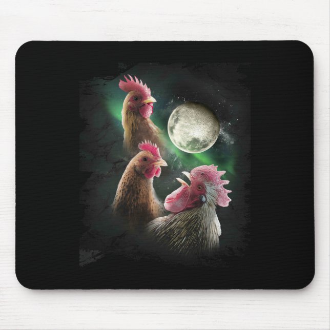 Tapis De Souris 3 poules lune loup poulets loups hurlants  (Devant)