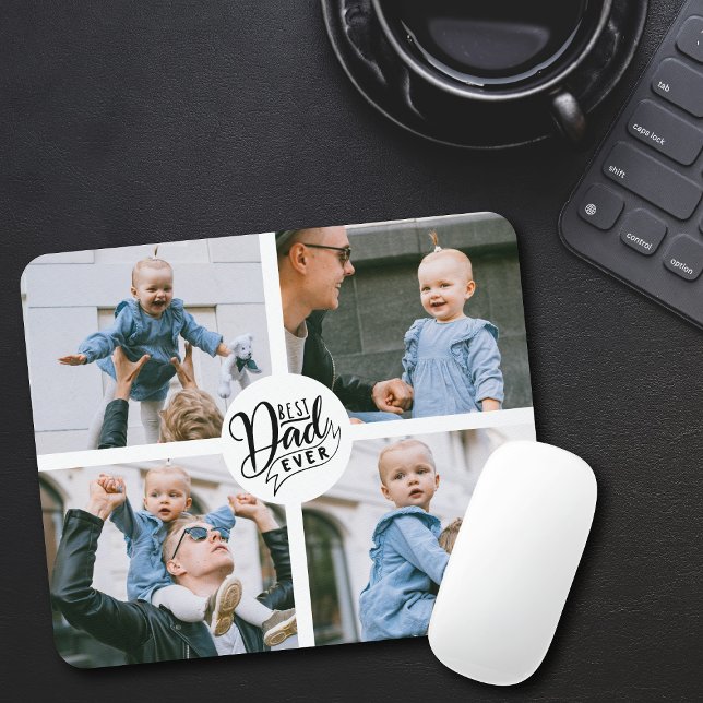 Tapis De Souris 4 Photo Meilleur Papa Jamais Souris Panier (4 Photo Best Dad Ever Mouse Pad)