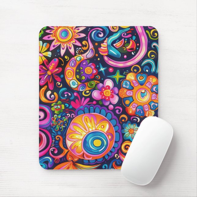 Tapis De Souris 60s 70s Hippy Hippie Psychedelic (Avec souris)
