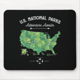 Tapis De Souris 63 Carte des parcs nationaux Parc américain Rétro 