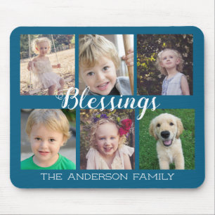 Tapis De Souris 6 Photo Collage Blessings Script Blue
