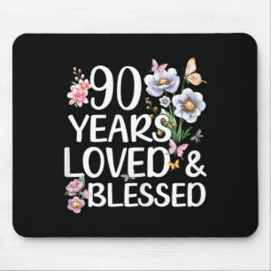 Tapis De Souris 90 Ans Aimé Et Béni Floral 90e Anniversaire