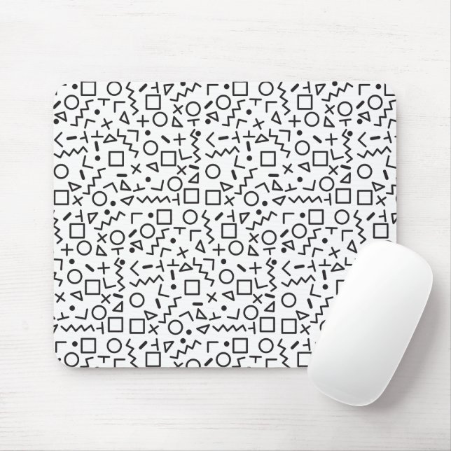 Tapis De Souris 90's Noir & Blanc Retro Shapes Motif (Avec souris)