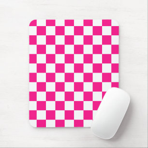 Tapis De Souris à damiers carré chaud rose blanc rétro géométrique