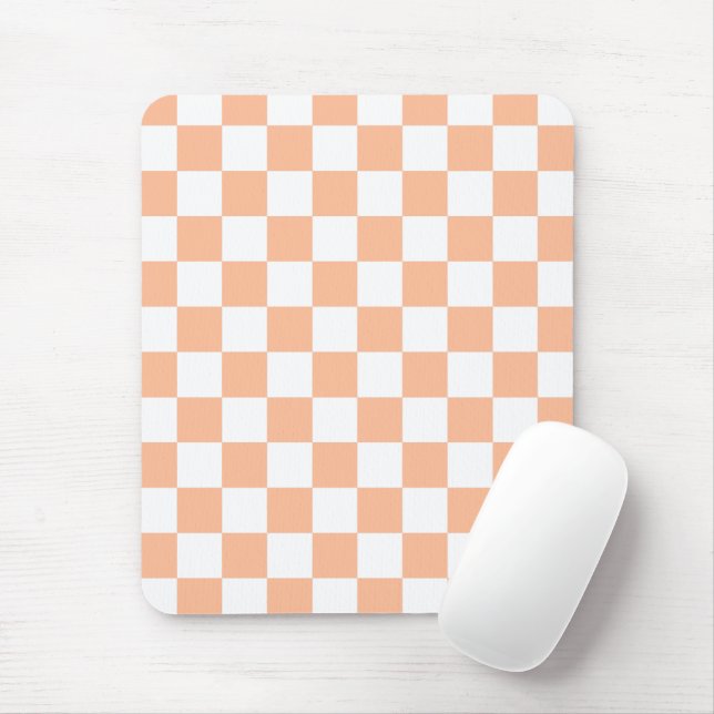 Tapis De Souris à damiers carré pêche orange blanc géométrique (Avec souris)