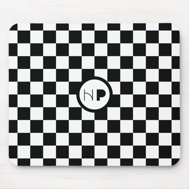 Tapis De Souris à damiers couleur blanche et personnalisée avec in (Devant)