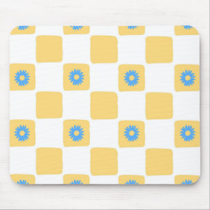 Tapis De Souris À damiers Jaune Blanc Avec Motif Fleur Bleu