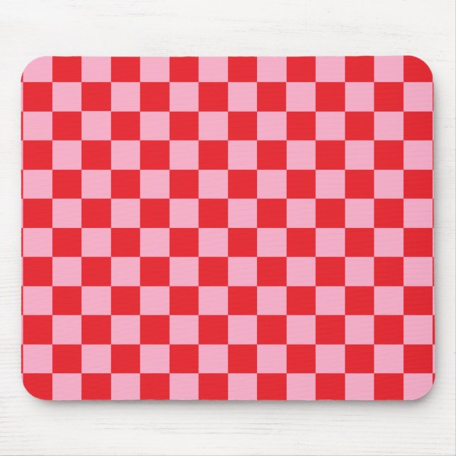 Tapis De Souris à damiers rose et rouge (Devant)