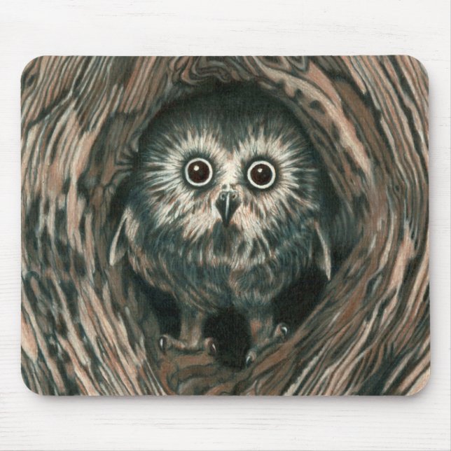 Tapis De Souris "À la maison hibou Mousepad dans trou" (Devant)