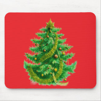 Tapis De Souris A Mandelbrot Christas Tree With Red & Green Bulbs