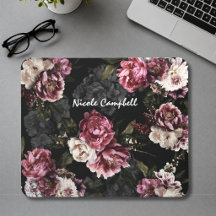 Tapis de souris à monogramme floral rose blanc élé