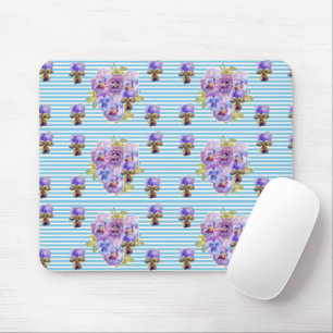 Tapis de souris à rayures florales Pansy Bleu défr