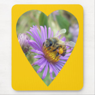 Tapis De Souris Abeille de miel en automne Asters Coeur