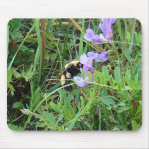 Tapis De Souris Abeille F2 sur fleurs sauvages violettes