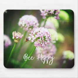 Tapis De Souris Abeille heureuse avec des fleurs d'Allium diagonal