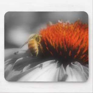 Tapis De Souris Abeille sur la fleur fermer noir blanc mousepad