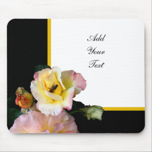 Tapis De Souris Abeille sur roses rose jaune Fleurs