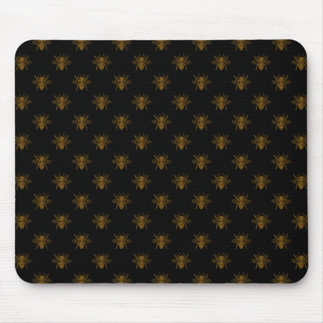 Tapis De Souris Abeilles à huile métal or sur noir (Devant)
