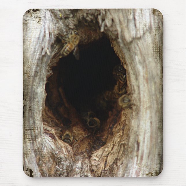 Tapis De Souris Abeilles de miel sauvage dans un arbre creux (Devant)
