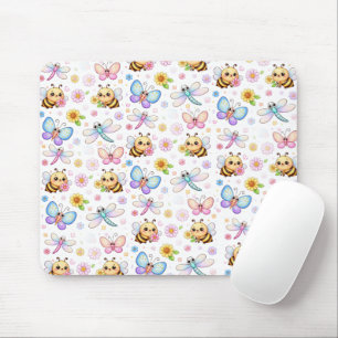 Tapis De Souris Abeilles, libellules et papillons Kawaii Art