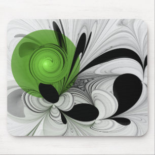 Tapis De Souris Abstract Black and White with Green Fractal Art