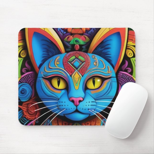 Tapis De Souris Abstract Cat With Yellow Eyes (Avec souris)