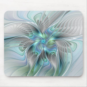 Tapis De Souris Abstrait Bleu Vert Papillon Imaginaire Fractal Art