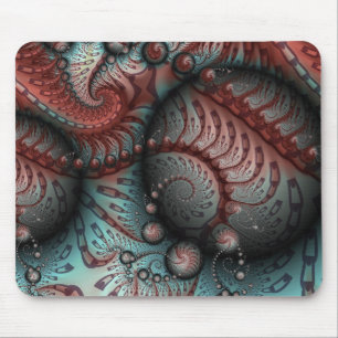 Tapis De Souris Abstrait Fantaisie Vive Art Fractal Brun Bleu