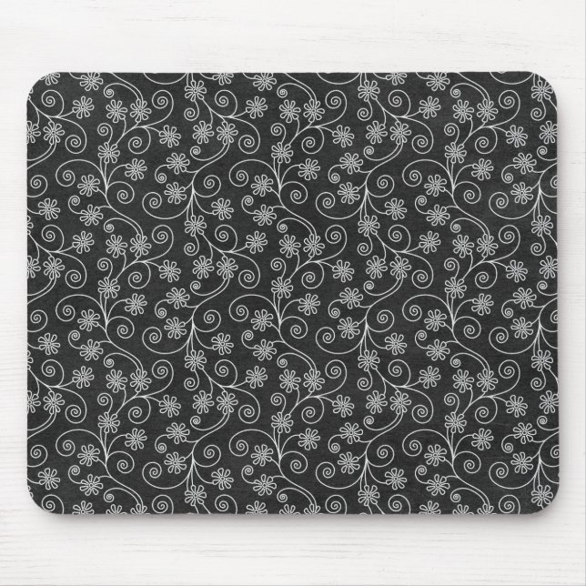 Tapis De Souris Abstrait floral noir et blanc (Devant)