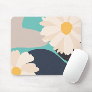 Tapis De Souris Abstrait Floral Turquoise moderne