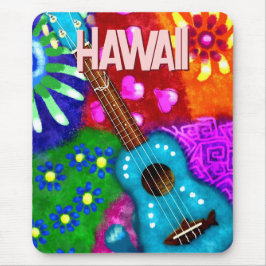 Tapis De Souris Abstrait Funky Ukulele Floral Tropical Turquoise P