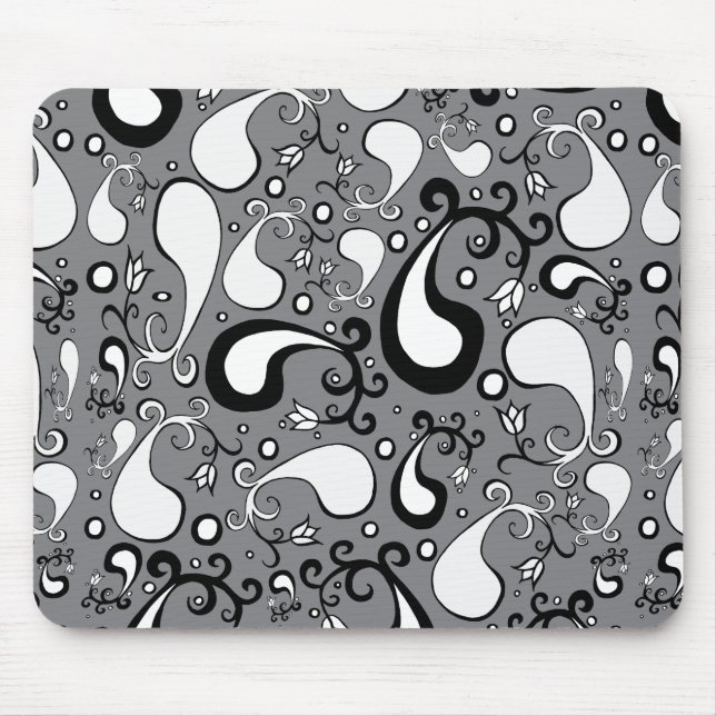 Tapis De Souris Abstrait gris et blanc Tulip Paisley motif (Devant)