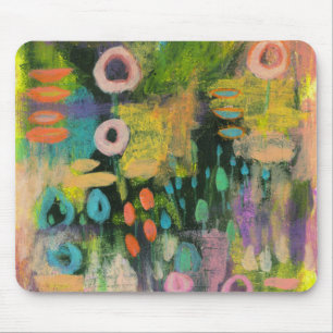 Tapis De Souris Abstrait Mélange Floral Art Primitif