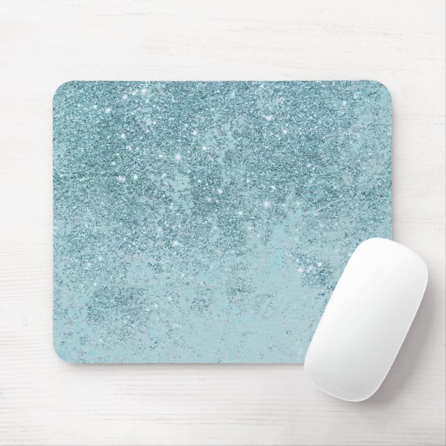 Tapis De Souris Abstrait moderne en parties scintillant turquoise  (Avec souris)