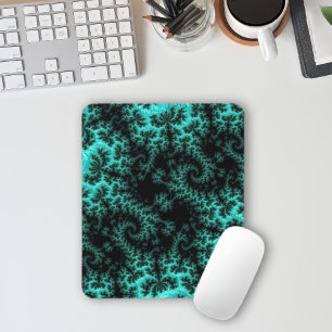 Tapis De Souris Abstrait noir Turquoise symétrique fractal