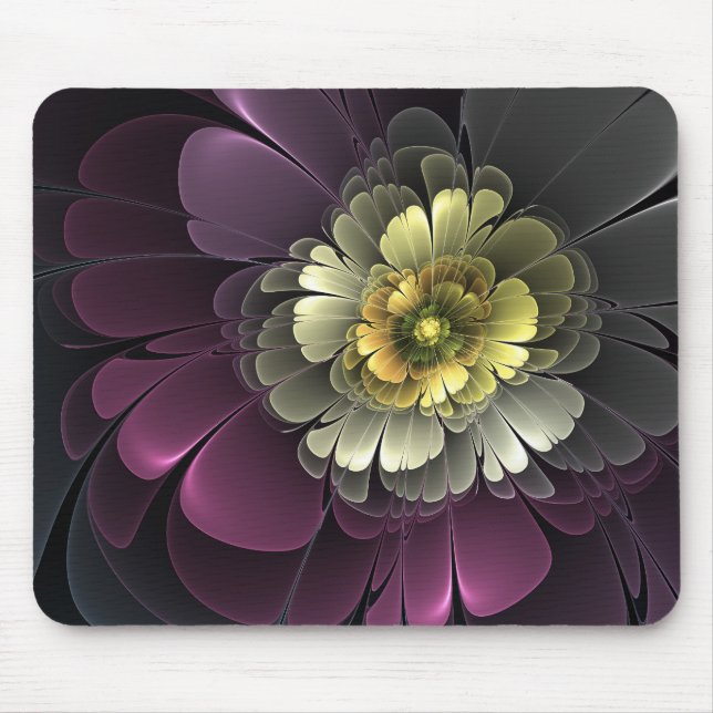 Tapis De Souris Abstrait Purpur moderne Khaki Gris Fleur fractale  (Devant)