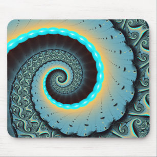 Tapis De Souris Abstraite spirale d'art fractal bleu turquoise ora
