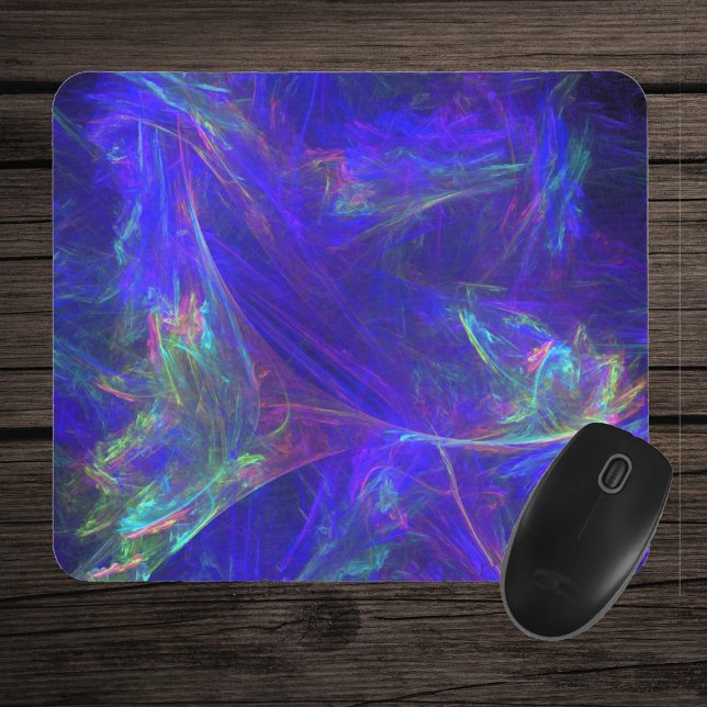 Tapis De Souris Abstraits Mistes colorées bleues (Abstract cosmic design swirls of misty vibrant greens, pinks, blues on deep blue mousepad.)