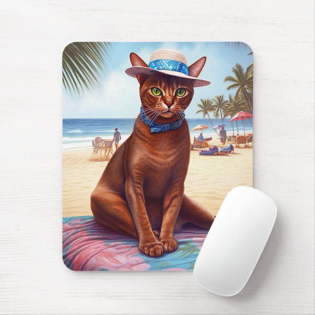 Tapis De Souris Abyssinian cat on Beach, cadeau d'été pour amoureu (Avec souris)