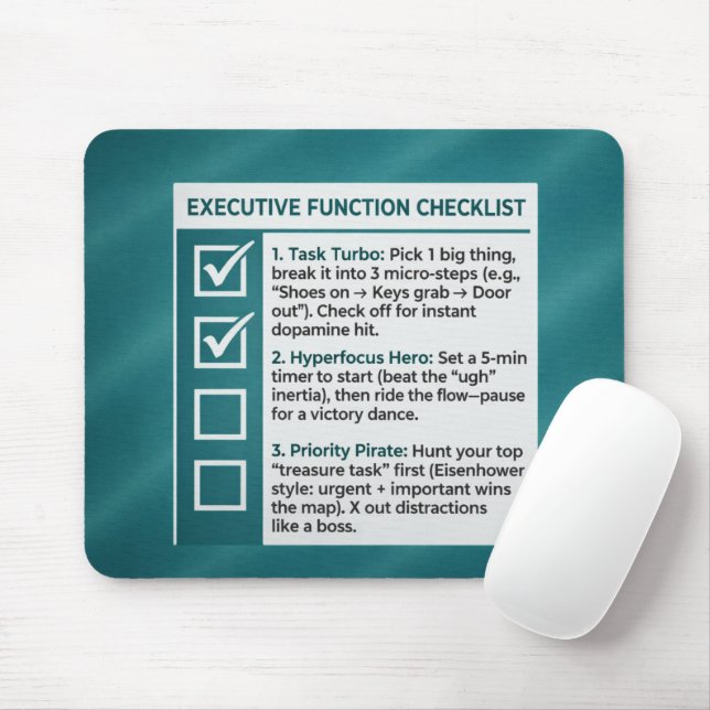 Tapis De Souris ADHD Productivity Executive Function Checklist (Avec souris)
