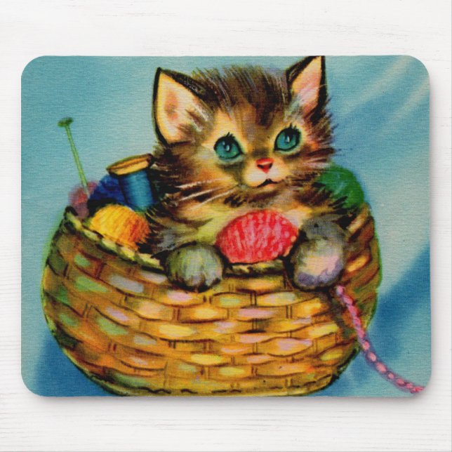 Tapis De Souris adorable chaton dans le panier de tricot (Devant)