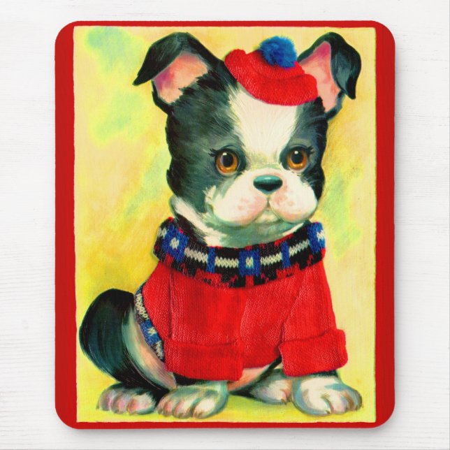 Tapis De Souris adorable chien en casquette et pull (Devant)