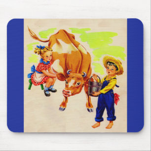 Tapis De Souris adorable enfant avec adorable vache